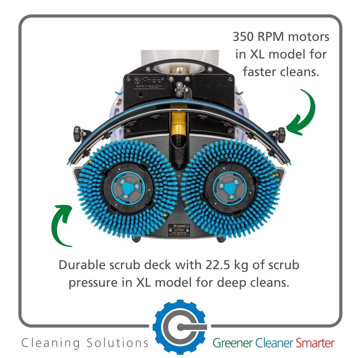 i-mop product features #3 - 350 RPM motor, durable scrub deck and 22.5kg scrub pressure
