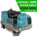 Tennant T20 Industrial Ride-On Scrubber Sweeper Dryer Hire, Available in LPG or Diesel.