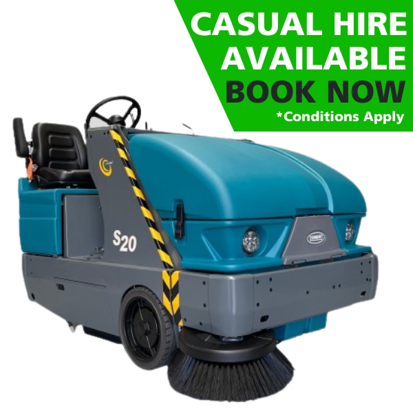 Tennant S20 Industrial Ride-On Sweeper, Available in Battery, LPG or Diesel.