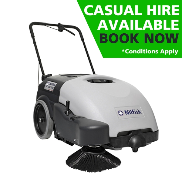 Nilfisk SW750 Battery Powered Compact Walk Behind Sweeper Hire