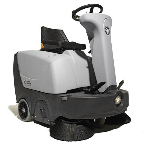 [908 4201 010PA] Nilfisk SR1000S Battery Powered Compact Ride-On Sweeper with Dual Side Brooms