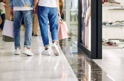 Customer Walking Tiles in Shop